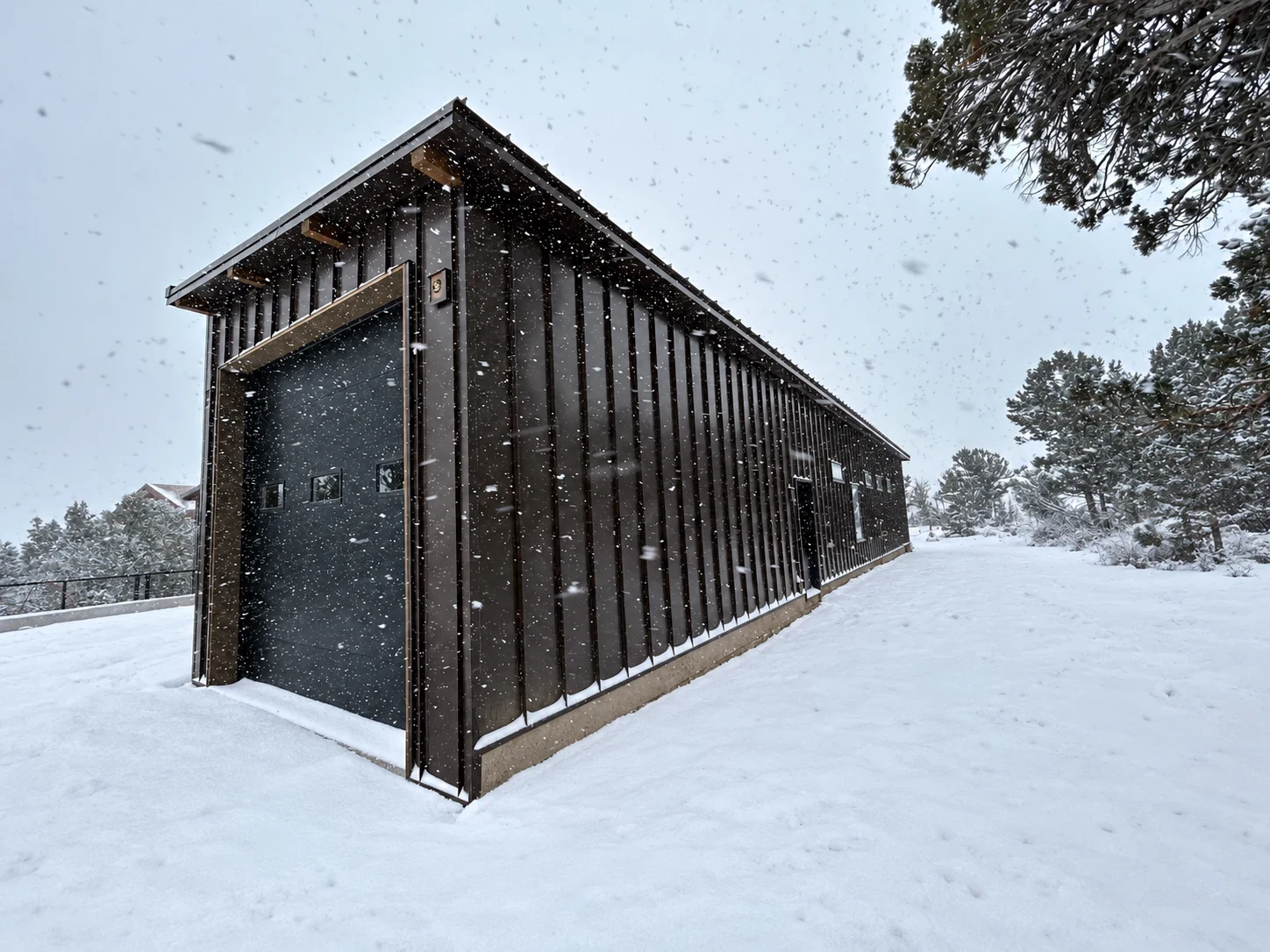 Snowy exterior outbuilding at Pine Dr in Ridgway Colorado